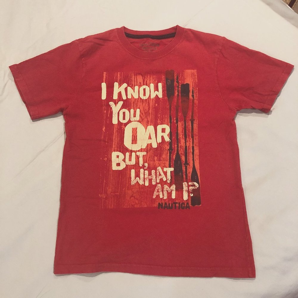 Nautica Boys' Red T-Shirt, Oar Theme, Size M (10-12), 100% Cotton
